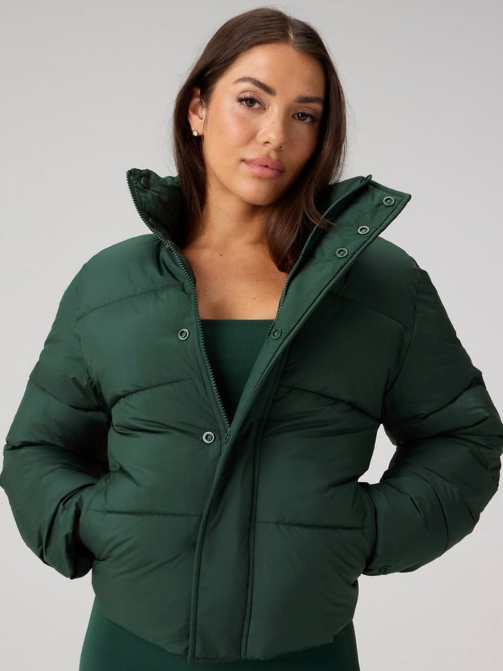 Fabletics Deep Forest Green Essential Puffer Jacket View 2